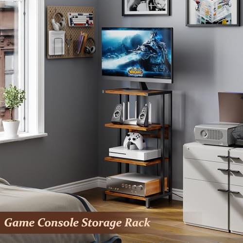 X-cosrack 16.5" Game Console Shelf, Small 4-Tier Video Gaming Consoles Stand with Outlet, Narrow Stereo Cabinet AV Media Stand, Corner Audio Rack for PS5,Xbox,Game Console,TV Box,WiFi Router - style: Outlet