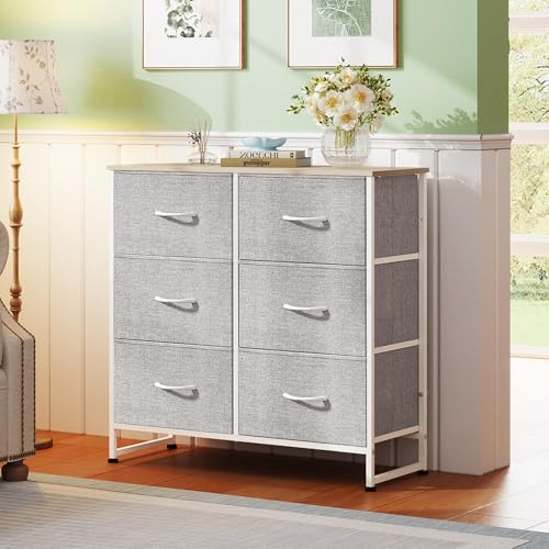 WLIVE Dresser for Bedroom with 6 Drawers, Light Grey | Closet Dresser, Metal Frame, Wooden Top, Fabric Dresser for Closet, Living Room, Hallway - color: Light Grey