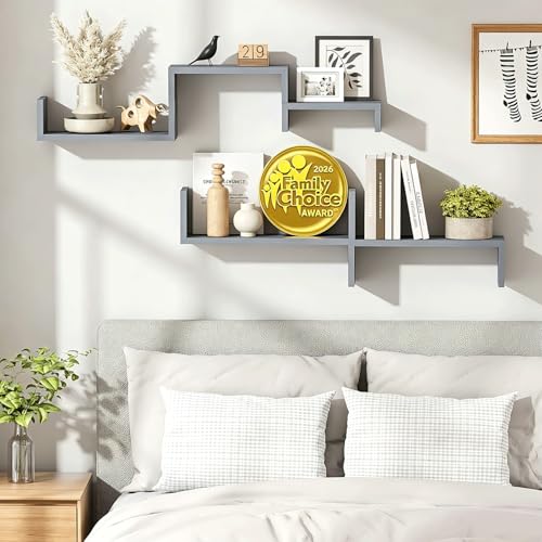 SRIWATANA Weathered Gray Floating Shelves, Set of 5 Wood Wall Shelves | Versatile Wood Shelves in 5 Different Sizes; Flexible DIY Layout to Fit Any Space in Bathroom, Bedroom, or Kitchen - color: Weathered Grey