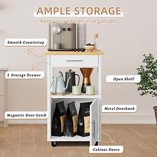 Shintenchi Kitchen Island Cart with Storage,Rolling Side Table on Wheels with Worktop,Single Door Cabinet and Drawer for Dinning Room, White - color: White-22inch