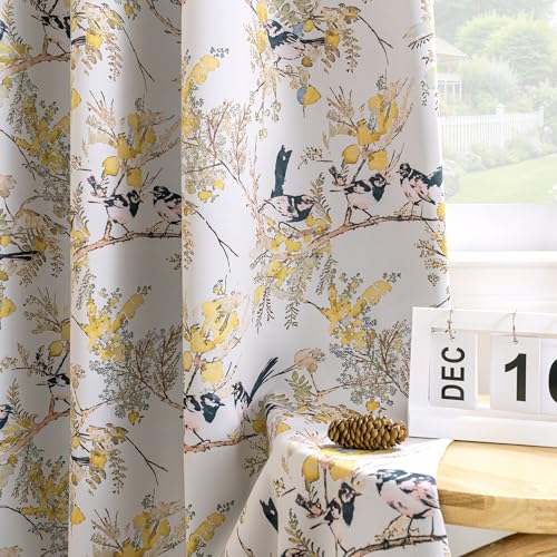 H.VERSAILTEX 꽃무늬 100% 암막 커튼 243.8cm(96인치) 길이 2패널 빈티지 커튼 조명 차단 그로밋 프린트 단열 옐로우 플라워 커튼 드레이프 침실 거실용, 머스타드/블랙 - color: 머스타드/블랙, size: 52"W x 96"L (Pack of 2)