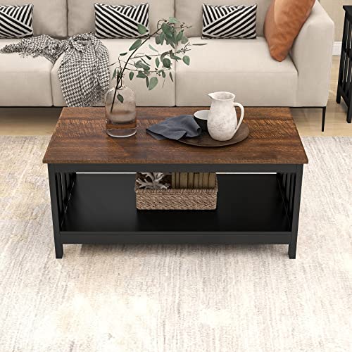 ChooChoo Farmhouse Coffee Table Living Room with Shelf, 40 Inch | With Shelf, Living room, Brown - color: Espresso, size: 22"D x 39.9"W x 18.1"H