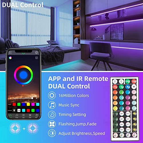 KSIPZE 200ft (2 Rolls of 100 ft) Led Strip Lights RGB Music Sync Color Changing Bluetooth Led Lights with Smart App Control Remote Led Lights for Bedroom Room Lighting Flexible Home Décor - size: 200 ft