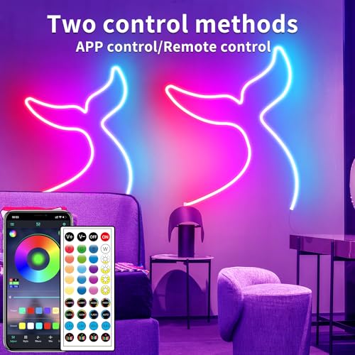 segrass 32.8ft LED neon Lights with Remote APP Control IP65 Waterproof Flexible Neon Strip Lights 24V RGB Rope Lights for Bedroom Room Outdoors Décor - size: 32.8ft