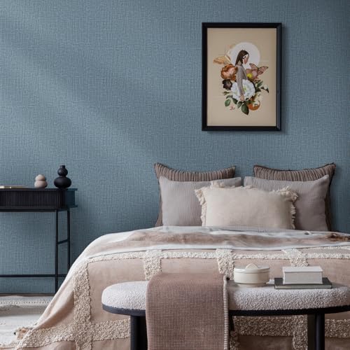 WADILE Grasscloth Peel and Stick Wallpaper 15.7in x 78.7in Navy Blue | Textured contact paper, Faux linen, Vinyl material, Cabinets, Self adhesive - color: Navy Blue, size: 15.7" x 78.7"
