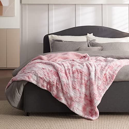 Bedsure GentleSoft Sherpa Fluffy Throw Blanket - Fleece Warm and Cozy Throw for Women Gift, Plush & Fuzzy Faux Christmas Fur Blanket for Couch, Sofa, Bed Decor, Tie Dye Design, Pink, 50x60 Inches - color: 04 - Pink, size: Throw (50" x 60")