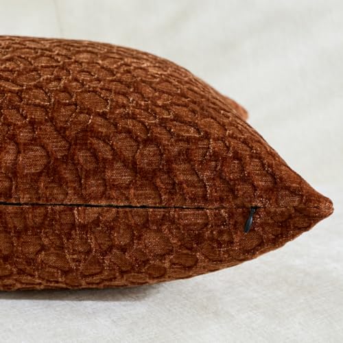 Set of 2 Rust Orange Chenille Throw Pillow Covers 18x18 Inch, Terracotta Raised Textured Decorative Pillow Cases Fall Thanksgiving Boho Farmhouse Decor for Living Room - color: Terracotta Orange, size: 18" x 18" (Pack of 2)