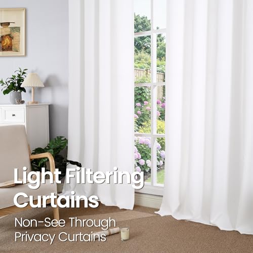 BGment White Curtains 54 Inch Length 2 Panels Set for Bedroom | Faux linen Burlap Texture,Farmhouse Decor,Light Filtering,Semi Sheer,Privacy,Short Window Drapes,42x54 Inch - color: Pure White, size: 42"W x 54"L (Pack of 2)