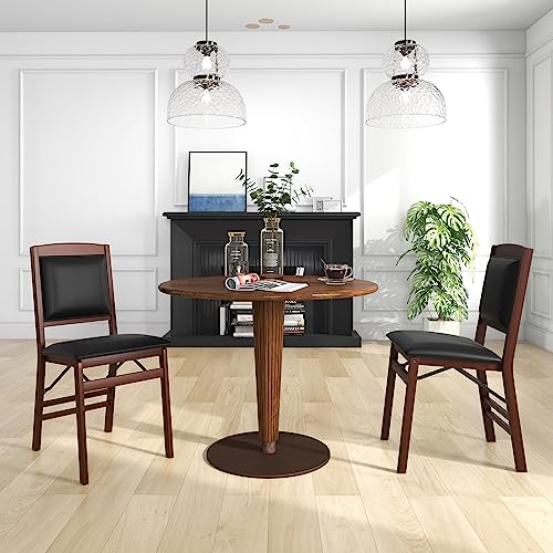 Giantex Folding Dining Chairs Set of 4, Foldable Wood Kitchen Chairs with Padded Seat, Solid Wood Frame, Max Load 400 Lbs, No Assembly Easy to Store Wooden Dining Chairs for Apartment, Small Space - color: Walnut-padded Back