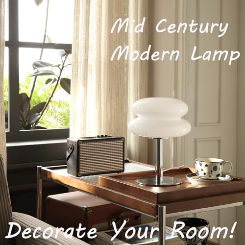 Glivpny Mushroom Table Lamp, Mid Century Modern Decor Lamp(White) | Cool Desk Lamps for Bedroom,Vintage Dimmable Bedside Small Cute Lamps, House Warming Gifts New Home Decor - color: White