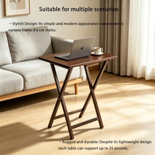 Foldable Rubberwood TV Tray Table, Elegant Walnut Tone – Lightweight Carry-and-Use Design for Living Room, Bedroom or Balcony, Reliable Folding Mechanism for Daily Use