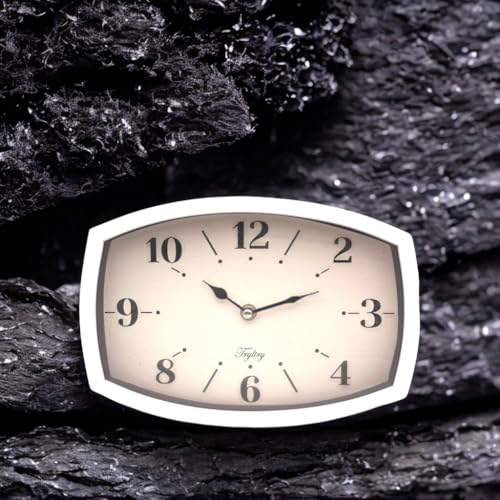 Small Wall Clock Silent Retro Rectangular Clock White Rectangle | Metal wall clocks battery operated Old Design Style for Kitchen, Living Room or Office - color: White