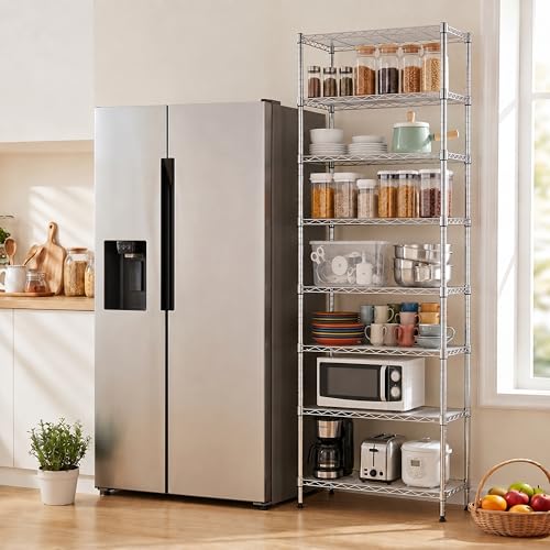 Finnhomy 8-Tier Wire Shelving Unit Adjustable Steel Wire Rack Shelving, 80.7 Inches Height 8 Shelves Metal Storage Rack, Pantry Shelves for Storage with PE mat, NSF Certified, Chrome - color: Chrome, size: 80.7 Inches