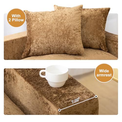 61" Boneless Loveseat Sleeper, Folding Sofa Bed, Diamond Velvet Cover,Brown | Memory Foam Pull Out Futon Bed with Removable Washable Cover, Space-Saving Fold Out Couch for Living Room & Guest Room - color: Brown