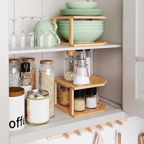 VERTORGAN 2 Tier Bamboo Dish Drying Rack,Corner Shelf 2 Pack | Pantry Storage,Dish Rack,Spice Rack,Corner Organizer,Kitchen Counter Shelves,Kitchen Storage,Holds Plates - color: Natural, size: 2 Pc