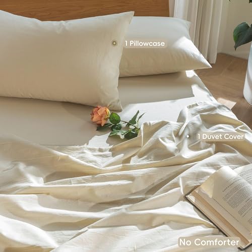 MooMee Duvet Cover Set 100% Washed Cotton Linen Like Twin | Relaxed Linen-like Texture. Soft, Breathable & Long-lasting Comfort. Lightweight. Hidden Zipper with 8 Interior Corner Ties - color: Heathered Almond Milk Grey (No Comforter), size: Twin (68"x90"