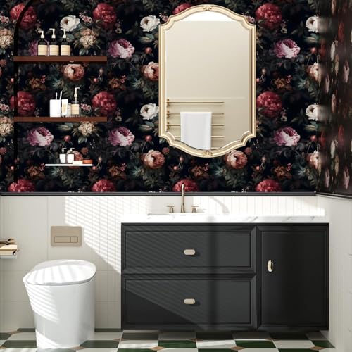 Black Vintage Floral Peel and Stick Wallpaper 17.5" x 197" | Waterproof Vinyl Self Adhesive Removable Renter Friendly Floral Contact Paper - color: Black, size: 17.5" x 197"