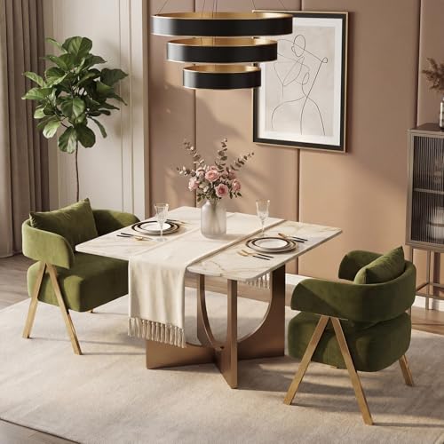 Modern Green Velvet Accent Chairs Set of 2, Barrel Armchairs Living Room | STHOUYN Comfy Reading Chairs, Living Room and Bedroom Seating, Curved Barrel Design, Wide Seat, Gold-Tone Legs - color: Green