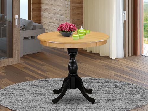 East West Furniture AMT-OBL-TP Antique Kitchen Dining Table - a Round Wooden Table Top with Pedestal Base, 36x36 Inch, Multi-Color - color: Amt-obl-tp