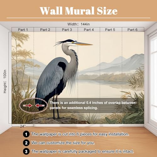 Wall Mural Egret Heron Bird White Painting Blue Audubon Great Animal Water Peel & Stick Wallpaper Removable Self-Adhesive Large Wall Sticker Wall Decor for Bedroom Living Room Nursery 100"x144" - color: Multi7, size: 100"x144"