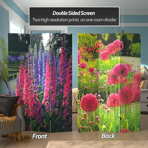 Red Lantern 6 ft. Tall French Garden Double Sided Room Divider 3 Panel Freestanding Folding Privacy Screen Partition and Separator for Modern and Contemporary Bedroom Home Office Dorm - color: French Garden