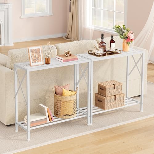 Narrow Console Table, 2 Tier Small Foyer Table Entryway White - color: White, size: 28.3" L