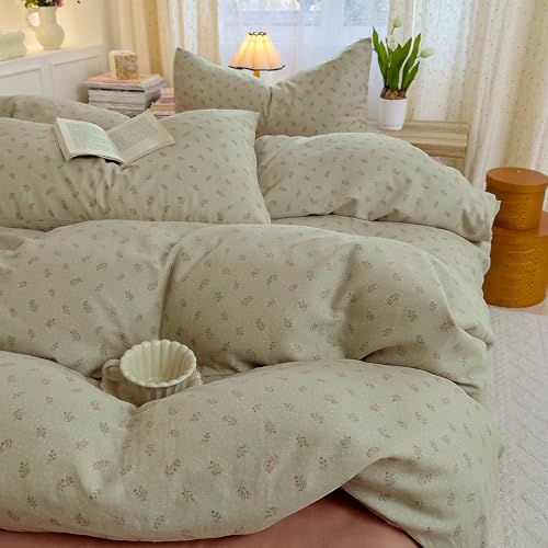 Floral Duvet Cover Full Cotton Double Gauze Comforter Cover Full Size Vintage Boho Soft Coquette Duvet Cover Set with 2 Pillow Cases Chic Zipper Bedding Set for Girls Duvet Protector - color: C Floral01, size: Full(Duvet Cover and 2 Pillows Sham)