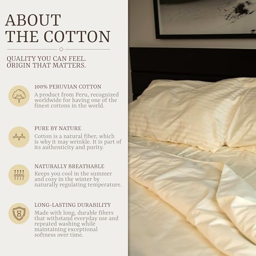 Peru Pima 285 Thread Count Percal King/Cal King Duvet Cover Set - 100% Peruvian Pima Cotton, 3 Piece (1 Cover, 2 Pillowcases) - Cooling, Crisp, Deep Pocket, Hotel Quality Bedding - Latte - color: Latte, size: King/Cal King