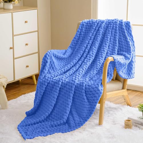 Vessia Flannel Fleece Throw Blanket(50x70 inch), 3D Jacquard Blue Fuzzy and Warm Blanket for Couch,Sofa,Bed,Chair, 300GSM Super Soft Touch Cozy Lightweight Throw for All-Season Home Decor - color: Blue-3d, size: 50x70 inch