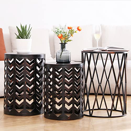 HFHOME Multifunctional Nesting Round Metal Coffee End Tables, Set of 3 Modern Nightstands Decor Side Tables Plant Stand for Home Office Indoor Garden Outdoor-Bronze - color: Classic Bronze