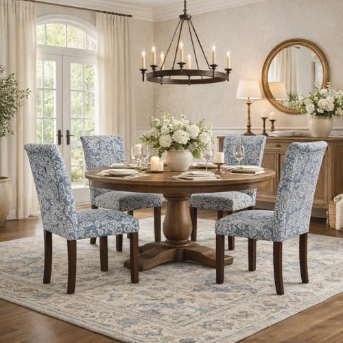 HomePop Classic Parsons Dining Chair -Denim Jacobean Print (Set of 2) - color: Denim Jacobean Print, style: Pack of 2