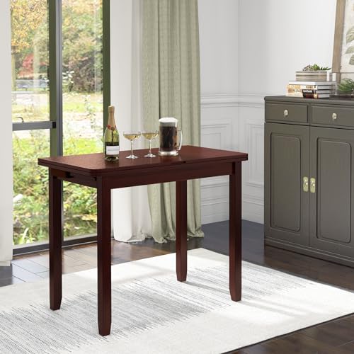 GIANTEX 20"-40" W Extendable Dining Table for 2-4, Rubber Wood Frame | Farmhouse Expandable Kitchen Table w/Hidden Storage, Space-Saving Dinner Table for Small Space, Apartment, Living Room