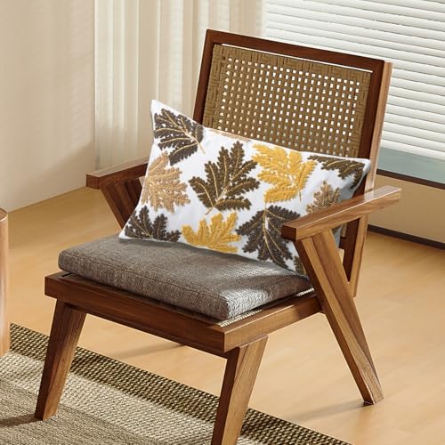Set of 2 Embroidered Decorative Throw Pillow Covers Couch Square Pillowcases Cushion for Bedroom Sofa Farmhouse Decor 18x18 Inch (Yellow Maple Leaf-Lumbar) - color: Yellow Maple Leaf-lumbar