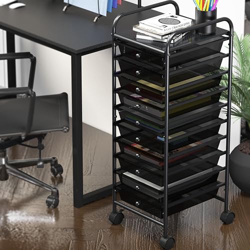Simple Houseware 10 Drawers Rolling Utility Cart Organizer, Black | 1-Column, 36" Height, Lockable Wheels, for School, Office, Art Craft, and Paper Storage - color: Black, size: 10 Drawers