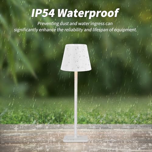 Mr. White Outdoor Waterproof Cordless Set of 2 Rechargeable Portable Top Touch Battery Operated Powered LED Table Lamp Desk Lamp Lights for Restaurant Kitchen Patio Dinner Dining (White 2 Pack) - color: (2 Pack)White+Wicker Lampshade