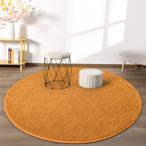 FlyDOIT Round Area Rugs for Bedroom Living Room, 4x4 Orange Super Soft Comfy Thickened Memory-Foam Indoor Circle Carpets, Modern Aesthetic Minimalist Carpet for Boys Girls Adults Nursery Home Décor - color: Orange, size: 4' (Round)