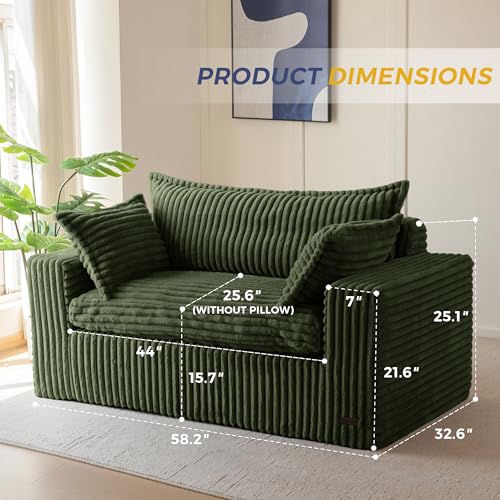 MAXYOYO Boneless Couch, 59-Inch Couch in a Box, Deep Loveseat | Foam-Filled Boneless Loveseat, Deep Seating for Two with No Assembly, Ideal for Living Rooms, Apartments, Dark Green - color: Dark Green