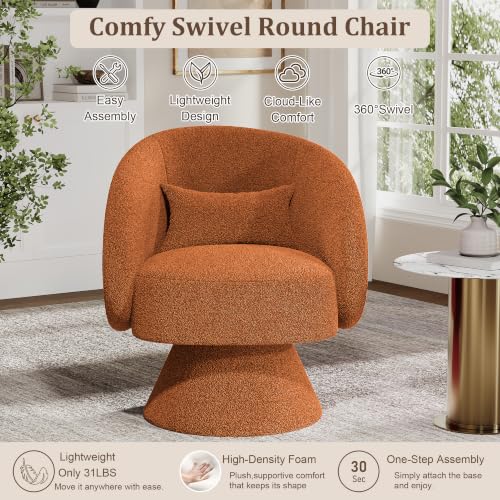 Swivel Barrel Chair Set of 2, 360 Degree Small Accent Chair, Boucle Caramel - color: Caramel