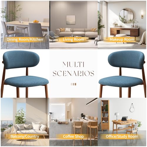Kitchen Dining Chairs Set of 2 Modern Soft Linen Farmhouse Dining Room Chair with Metal Leg, Blue/Walnut - color: 18 Inch Blue/Walnut Linen