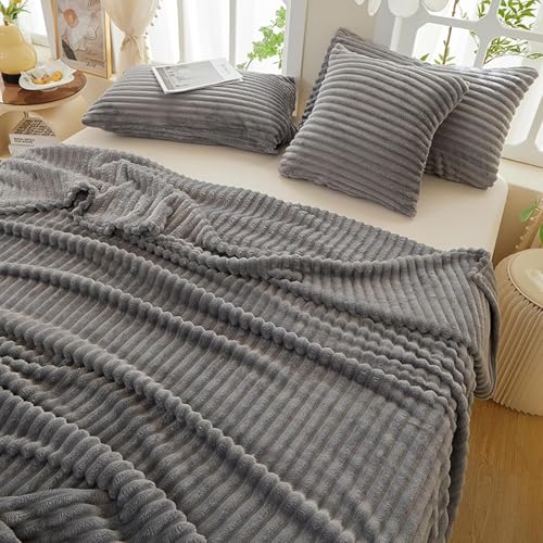 TKJ Luxury Plush and 3D Stripe Throw Blanket for Couch Ultra Soft & Warm All-Season Comfort Light weight Cozy Throws for Sofa Bed Living Room Home Bedroom Decor Dorm Essentials (Light Grey 40 * 60 in) - color: Light Grey, size: Throw