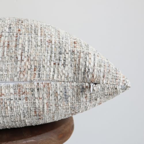 Textured Decorative Throw Pillow Cover Neutral Soft Woven Chenille Accent Boho Farmhouse Couch Cushion Case for Mid Century Modern Home Decor Sofa Bedroom Living Room 18x18 Inch - size: 18" x 18" (Pack of 1)