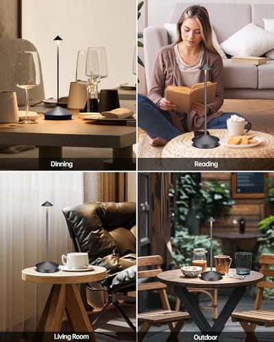 Portable Led Cordless Lamp Table Light 2 Pack, Rechargeable 6000mAh Battery Outdoor Table Lamp for Dinning Restaurant Patio Bedroom Camping, IP54 Waterproof, Dimmable - color: Grey 2pcs