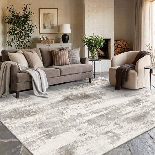 6x9 Taupe Modern Abstract Neutral Washable Rug for Living Room | Machine Washable,Soft,Non-Slip,Large Rug,Stain Resistant Low Pile Carpet for Office Dining Room Kitchen Home Deco - color: Beige Taupe, size: 6' x 9' (Rectangular)
