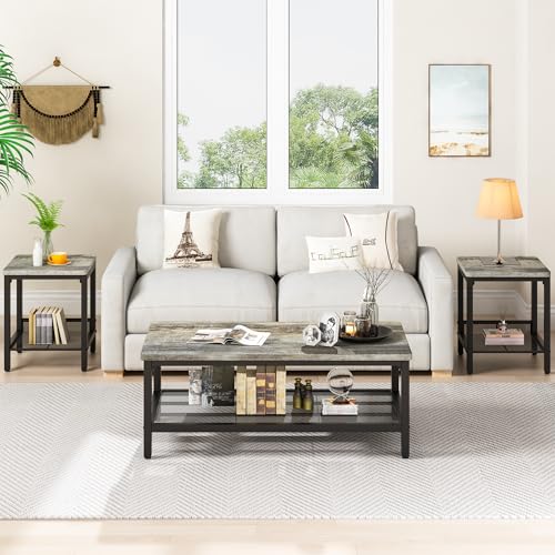 Coffee Table Set of 3 Coffee Table and end Table Sets, Modern Metal Frame Living Room Center Table for Small Apartment Home Office(Gray) - color: Grey