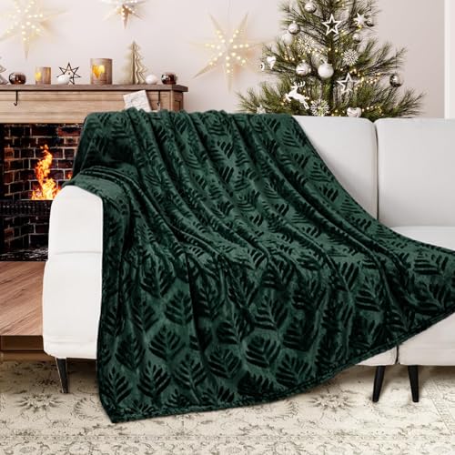 Exclusivo Mezcla Leaves Pattern Blanket King Size for Bed, Forest Green | Soft and Cozy Fleece Blanket All Season Use, Lightweight Plush Fuzzy , Home Decor, 104x90 Inches - color: Forest Green, size: King(90"x104")
