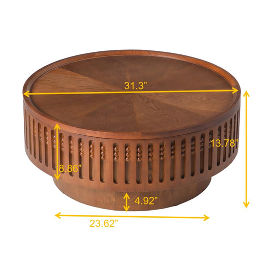 Round Coffee Table Set of 2 with Storage, 2-Piece Center Table | 31.3" & 18.9" Mid-Century Modern Center Table Set, Hidden Storage, Sturdy Base for living Room, Easy Assembly, Walnut - color: A-set of 2 With Storage