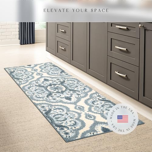 Maples Rugs Vivian Medallion Runner Rug - Made in USA - Washable, Non Slip, Indoor Carpet for Hallway, Kitchen, and Laundry Room, 2' x 6', Blue/White - color: Blue/White, size: 2' x 6' (Runner)