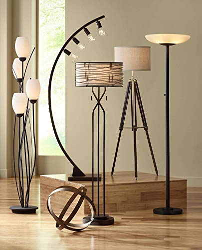Meridian Light Blaster 72" Tall Bronze 4-Light Torchiere Floor Lamp | Modern Oiled Rubbed Frosted Glass Shade CFL Bulbs for Living Room Reading House Bedroom Home Office - color: Bronze