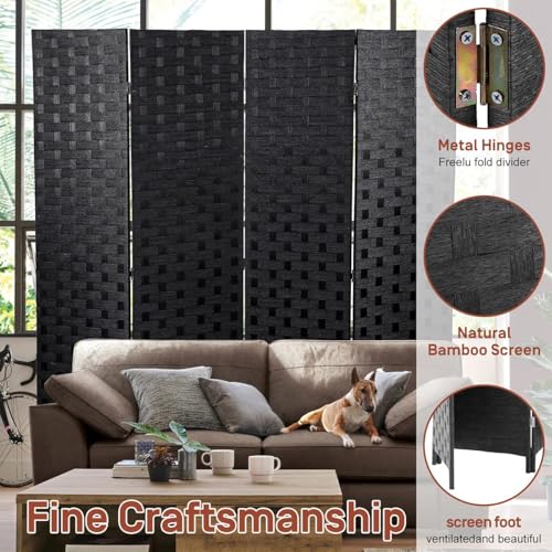 Room Dividers Folding Screens Privacy Screen Room Panel 4 Panel Partition Wall Tall Room Divider for Living Room Bedroom Study Portable Room Seperating Home Furniture Wall Dividers, Black - color: Black