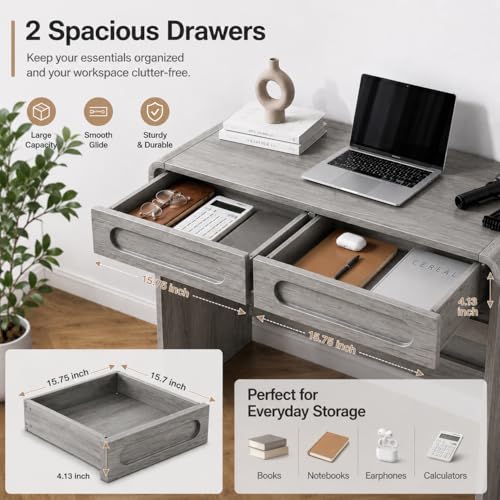 Writing Desk with 2 Drawers, Home Office Computer Desk for Small Spaces | Grey Study Desk for Bedroom, Compact Workstation Table, Vanity Desk for Apartment and Dorm Room - color: Grey